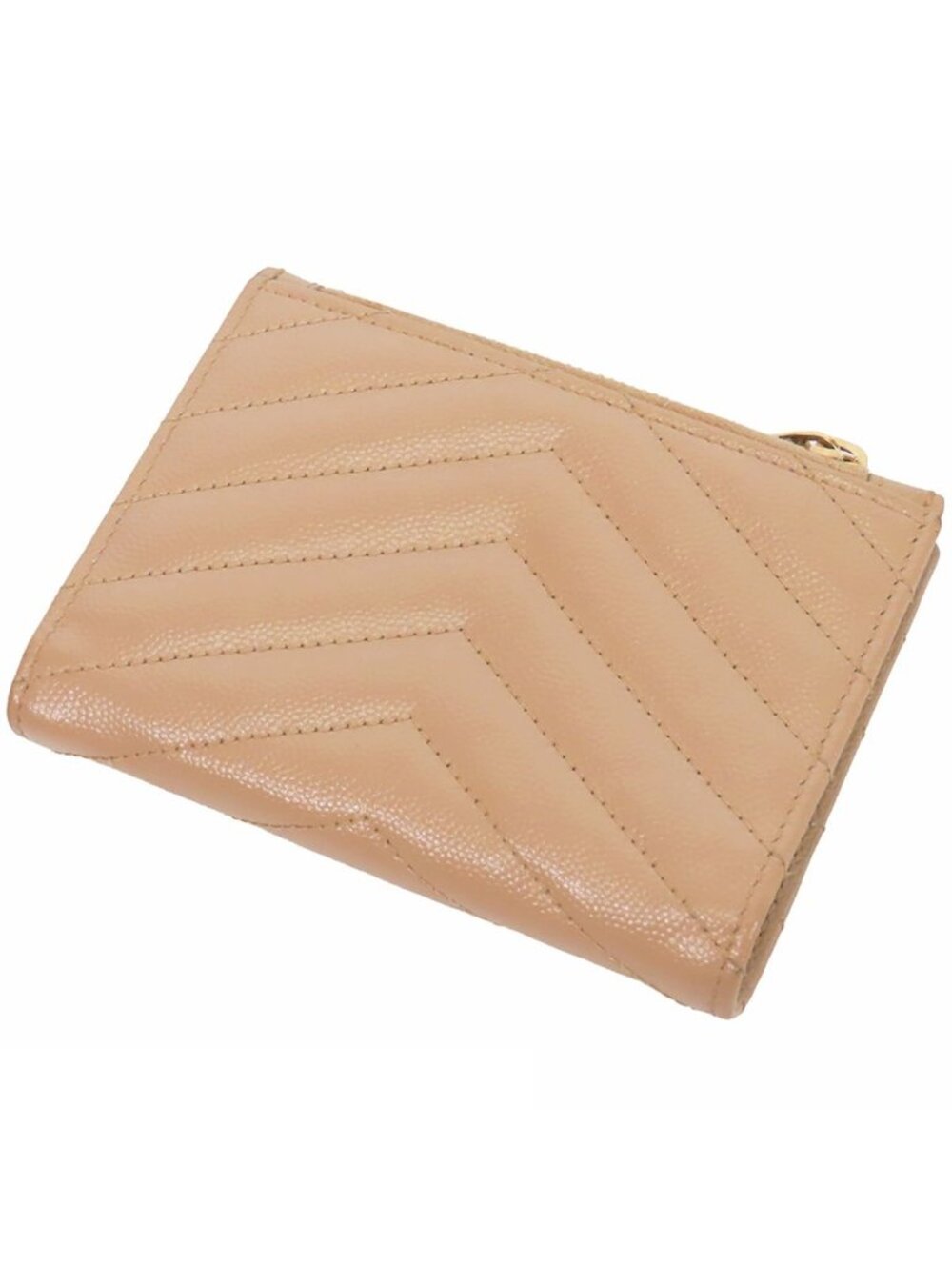 Saint Laurent Monogram Zip Wallet Beige Leather Cassandra Compact Bifold - Picture 2 of 9